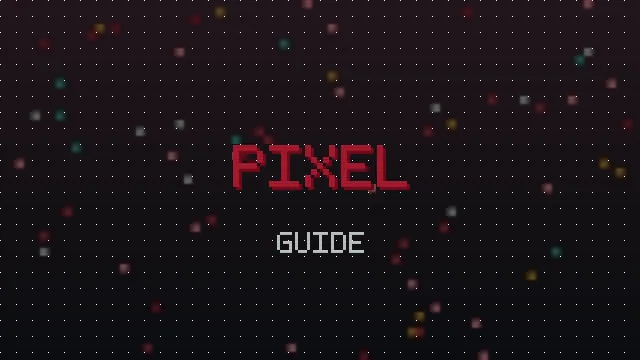 Retro pixel styled letters on a dark grid background